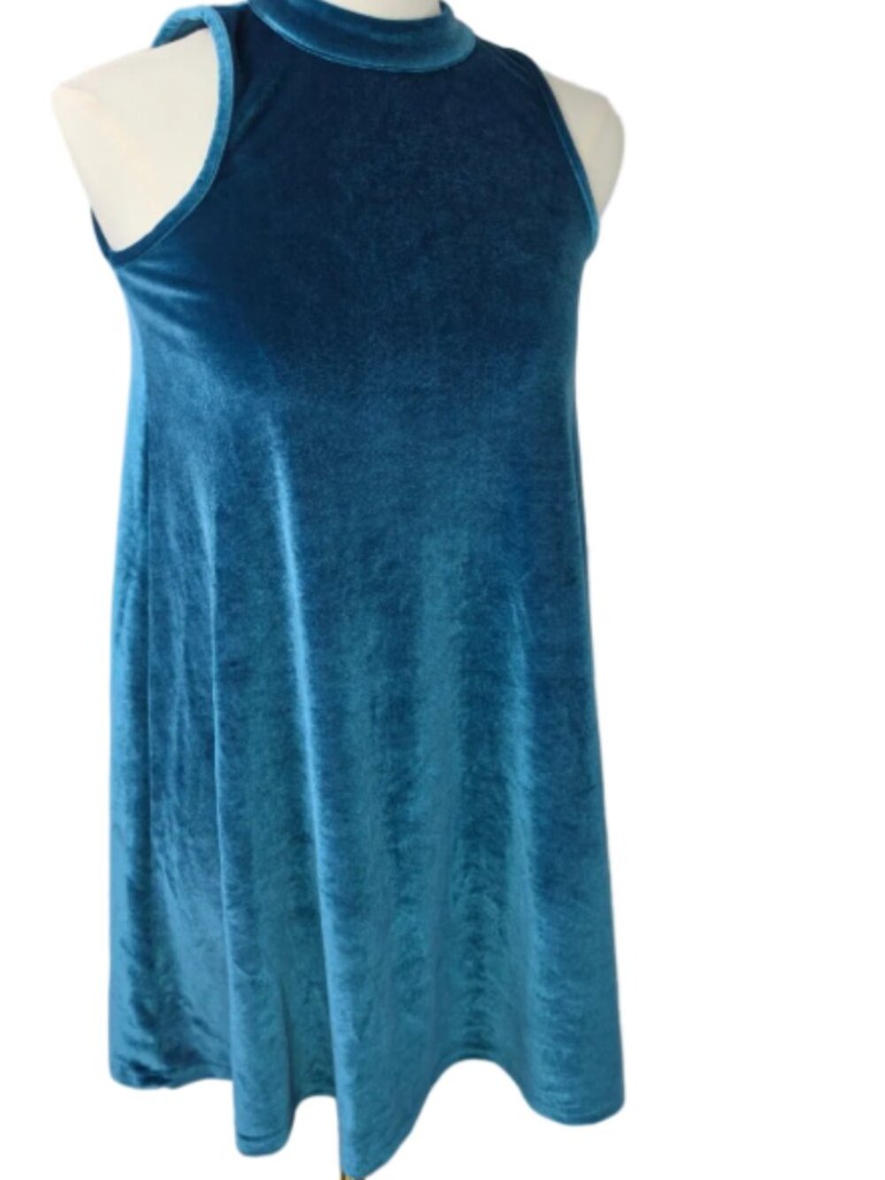 Tucker & Tate Girls Size 10 Teal Blue Velvet Swing Dress Mock Neck Keyhole Back